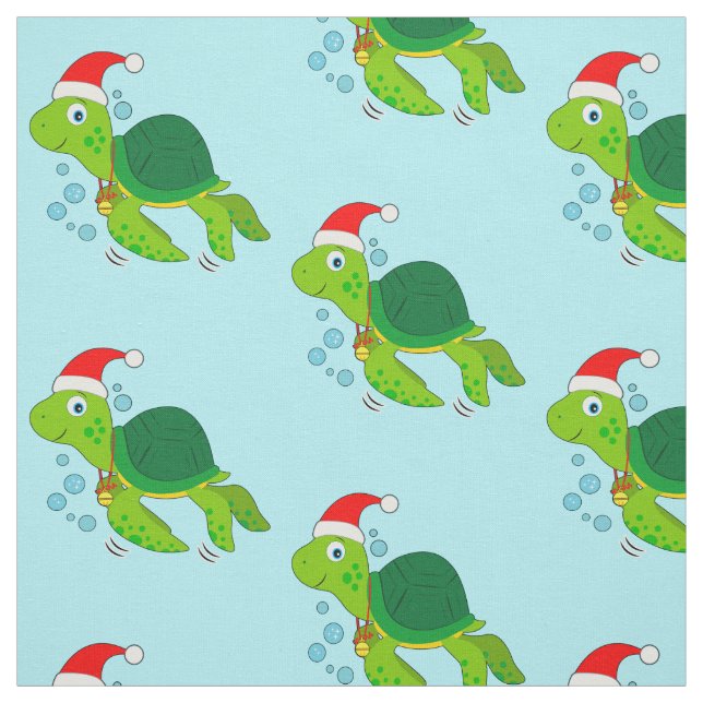Sea-Turtle Wearing a Santa Hat Fabric (Swatch)