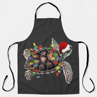 Sea Turtle Wearing Santa Hat Merry Christmas Apron