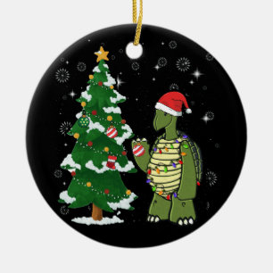 Sea Turtle Wearing Santa Hat Merry Christmas Ceramic Ornament