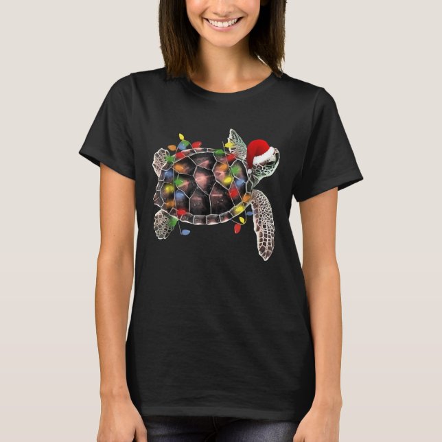 Sea Turtle Wearing Santa Hat Merry Christmas T-Shirt (Front)