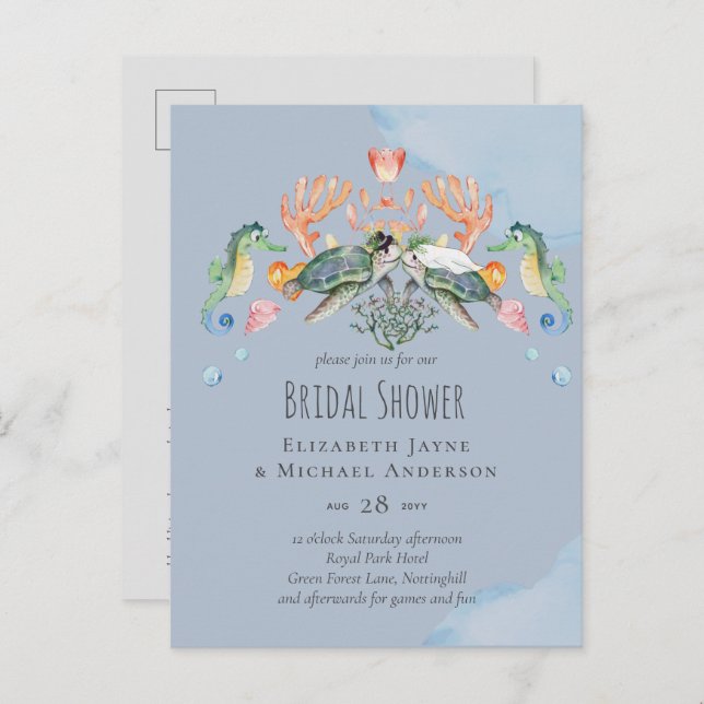 Sea Turtle Wedding Bridal Shower Invites Postcard (Front/Back)