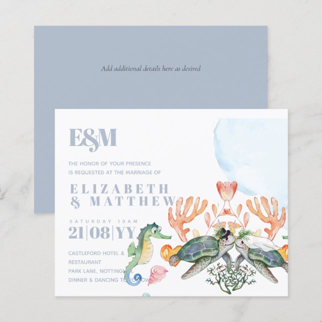 Sea Turtle Wedding Featuring Bride and Groom (Front/Back)