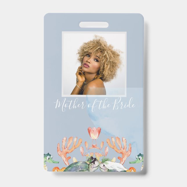 Sea Turtle Wedding Featuring Bride and Groom ID Badge (Front)