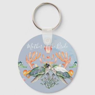 Sea Turtle Wedding Featuring Bride and Groom Key Ring