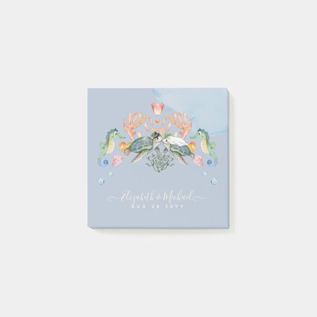 Sea Turtle Wedding Featuring Bride and Groom Post-it Notes (Front)