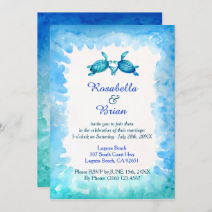 Sea Turtle Wedding Invitations - Blue and Green