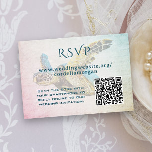 Sea Turtle Wedding RSVP QR code Enclosure Card