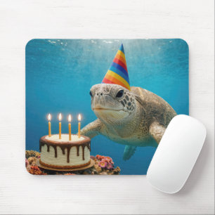 Sea Turtle with Birthday Cake Mouse Pad