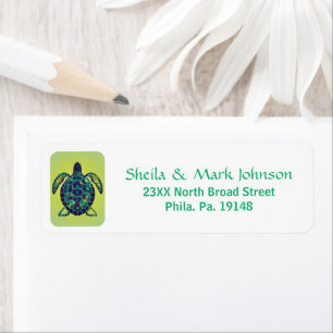 Sea Turtle With Green Gradient Background Return Address Label