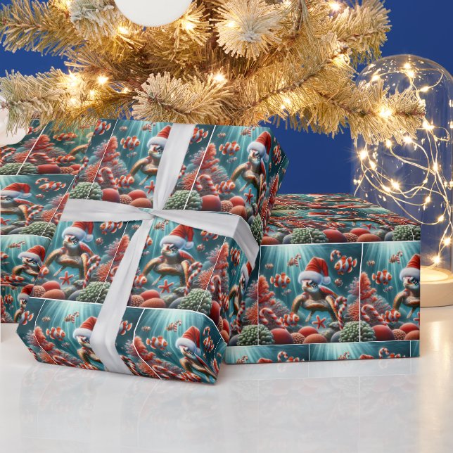 Sea Turtle With Santa Hat Wrapping Paper (Holidays)
