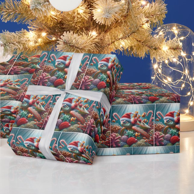 Sea Turtle With Santa Hat Wrapping Paper (Holidays)