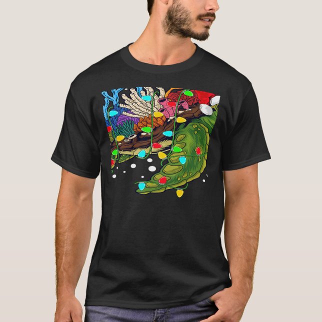 Sea Turtle Xmas Lights Santa Sea Turtle Christmas T-Shirt (Front)