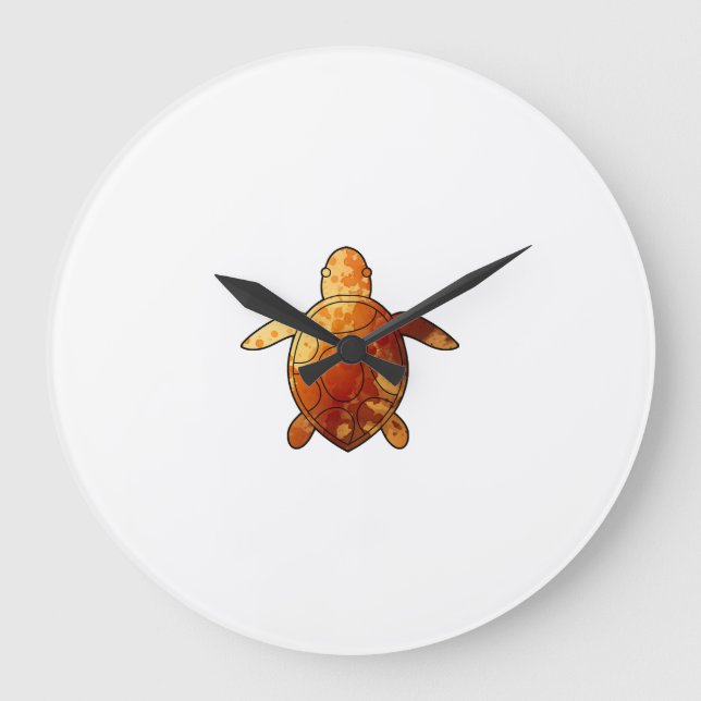 Sea Turtle yellow watercolor Large Clock (Front)