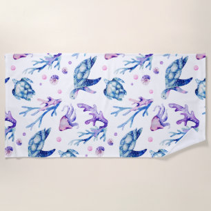 Sea turtles and corals pattern beach towel