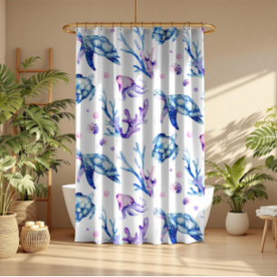 Sea turtles and corals pattern shower curtain