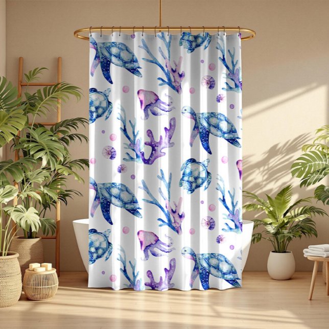 Sea turtles and corals pattern shower curtain (Creator Uploaded)