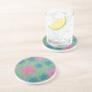 Sea Turtles and Flowers Tropical Art Coaster