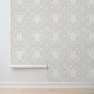 Sea Turtles and Starfish Coastal in Light Beige Wallpaper