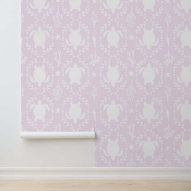 Sea Turtles and Starfish Coastal in Light Pink Wallpaper (Application)