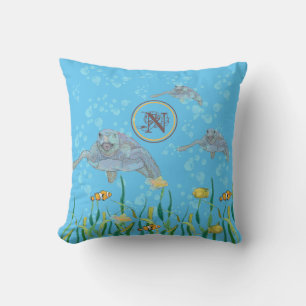 Sea Turtles and Tropical Fish Bubbles Personalise Cushion