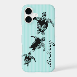 Sea Turtles Aqua Stripe with Name