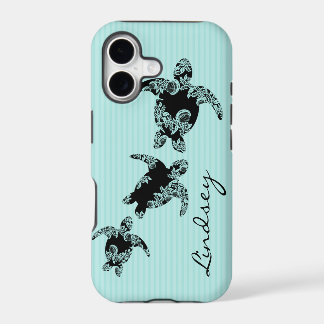 Sea Turtles Aqua Stripe with Name