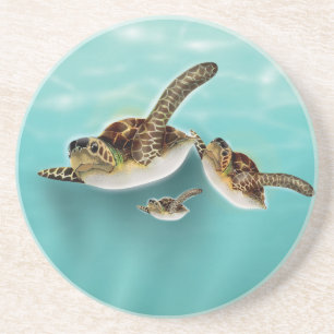 Sea Turtles art print. Coaster