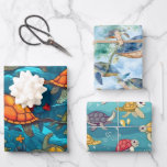 Sea Turtles At Sea Wrapping Paper Sheet<br><div class="desc">A Colourful Wrapping Paper Sheet Set Of Sea Turtles Swimming For Birthdays</div>