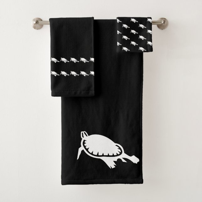 Sea Turtles bathroom black white Bath Towel Set (Insitu)