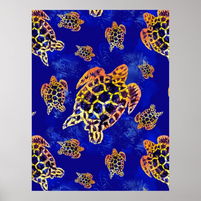 Sea Turtles Batik African Art Poster (Front)