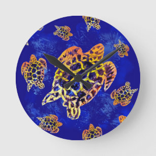 Sea Turtles Batik African Art Round Clock