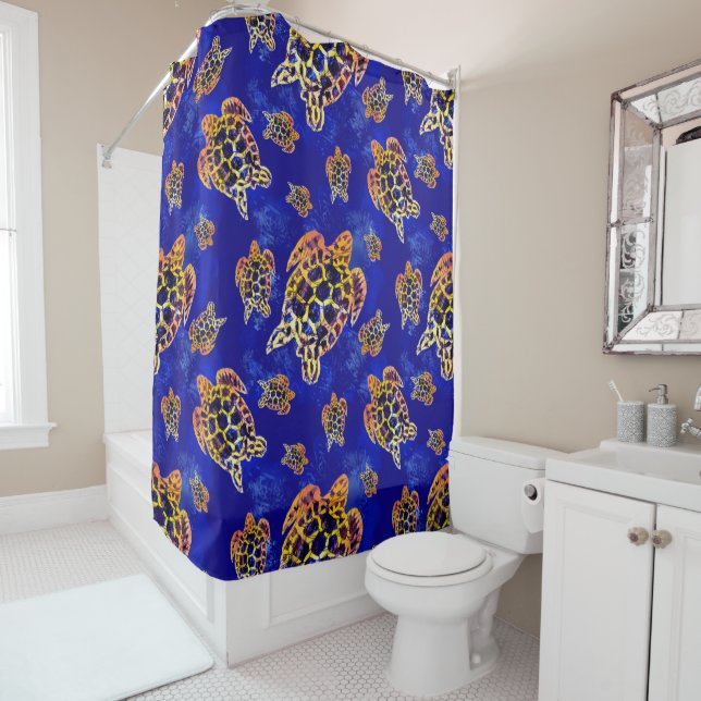 Sea Turtles Batik African Art Shower Curtain (In Situ)