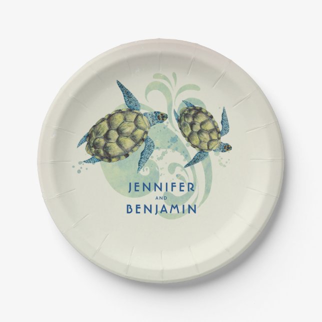 Sea Turtles Beach Coastal Nautical Paper Plate (Front)