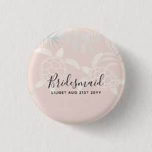 Sea Turtles Beach Coral and Turquoise Bridal Party 3 Cm Round Badge