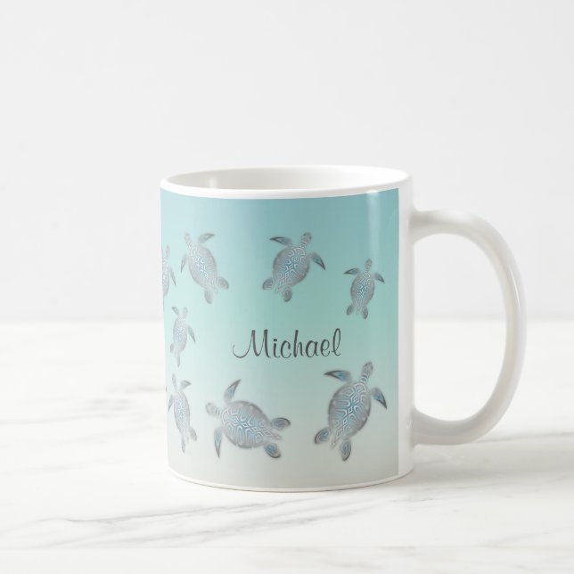 Sea Turtles Beach Style Monogram Coastal Coffee Mug (Right)