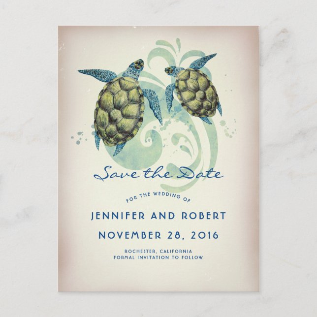 Sea Turtles Beach Tropical Save the Date Announcement Postcard (Front)