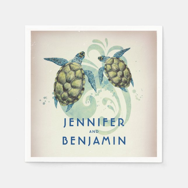 Sea Turtles Beach Tropical Wedding Napkin (Front)