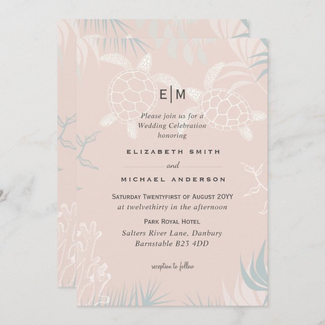 Sea Turtles BEACH Wedding Coral Teal Turquoise (Front/Back)