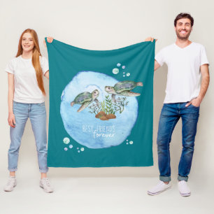 Sea Turtles BFFs - Personalised Best Friends Gifts Fleece Blanket