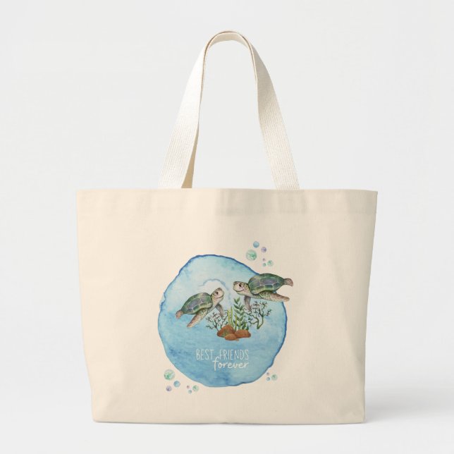 Sea Turtles BFFs - Personalised Best Friends Gifts Large Tote Bag (Front)