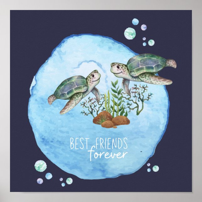 Sea Turtles BFFs - Personalised Best Friends Gifts Poster (Front)
