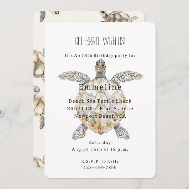 Sea Turtles Birthday Invitation (Front/Back)