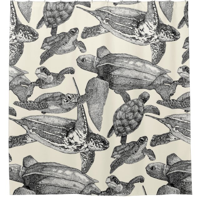 sea turtles black ivory shower curtain (Front)