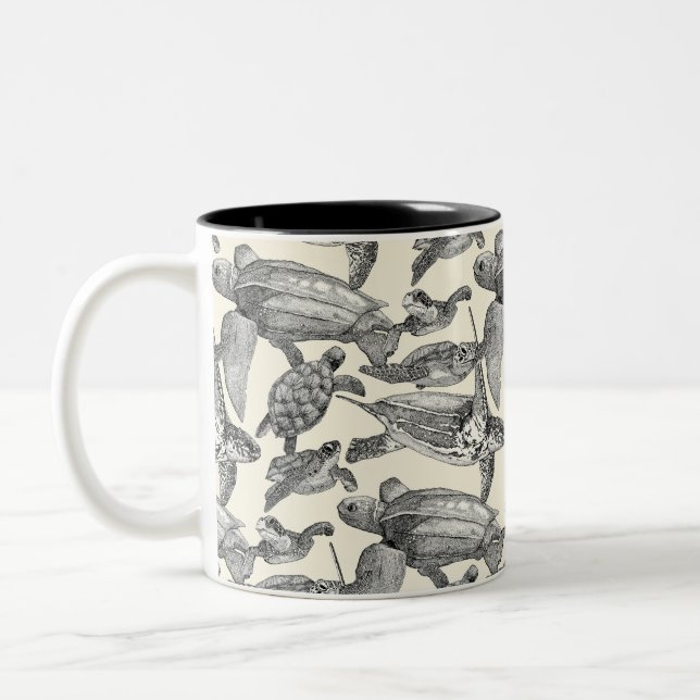 sea turtles black pearl Two-Tone coffee mug (Left)