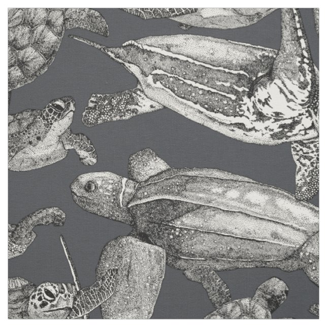 sea turtles black soot fabric (Swatch)
