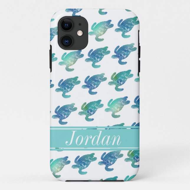 Sea Turtles Blue Green Personalised iPhine Case (Back)