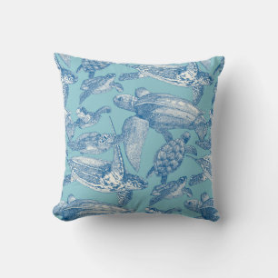 sea turtles cobalt sky blue cushion