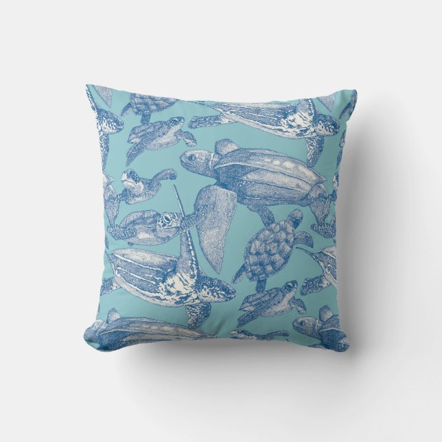 sea turtles cobalt sky blue cushion (Front)