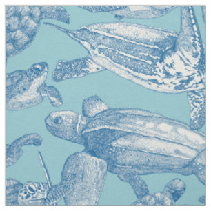 sea turtles cobalt sky blue fabric