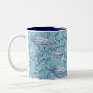 sea turtles cobalt sky blue Two-Tone coffee mug